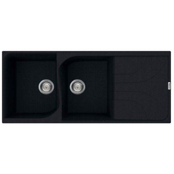 Evier Focus Graniteck 2 Bacs + Égouttoir Noir F.116B