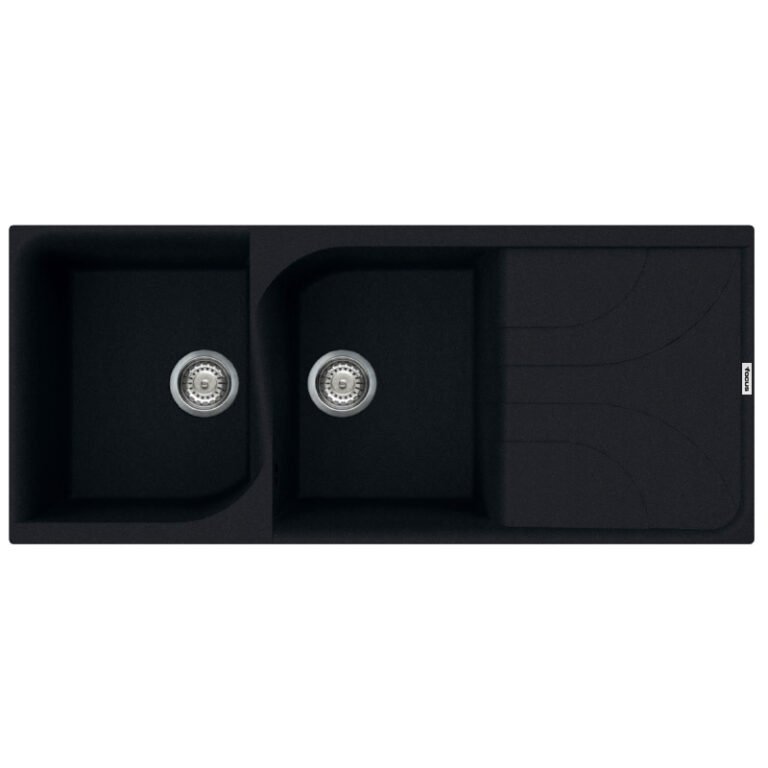Evier Focus Graniteck 2 Bacs + Égouttoir Noir F.116B