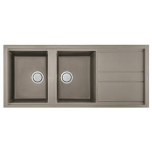 Evier Focus GRANITECK 2 bacs + égouttoir Grège Smart.116A
