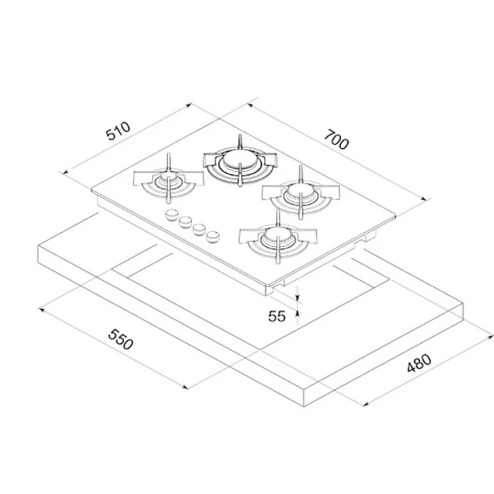 Plaque de cuisson FOCUS 4 feux Vitro Noir F.410B – Image 2