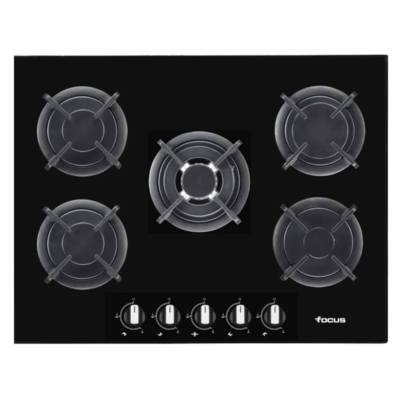 Plaque de cuisson FOCUS 5 feux 70 cm Fonte Vitro Noir F.417B