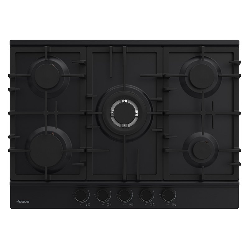 F.8011BS Plaque de cuisson FOCUS 5 Feux Fonte 70 cm Noir F.8011BS